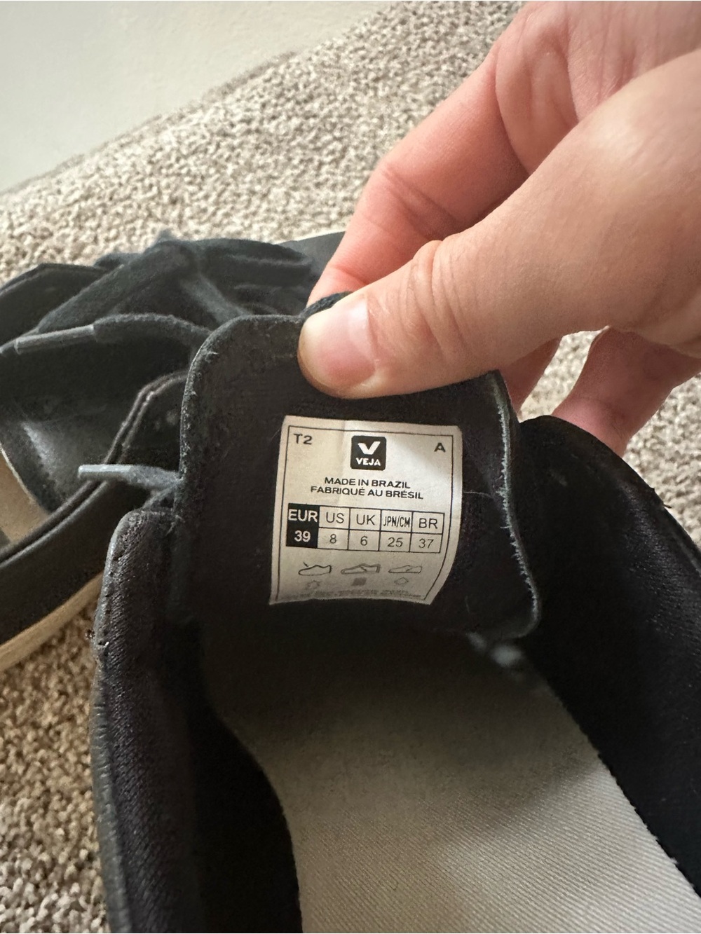 Veja Campo Black Leather Sneakers with White Veja Logo. Women size 8 US/39 EUR. - Picture 2 of 7